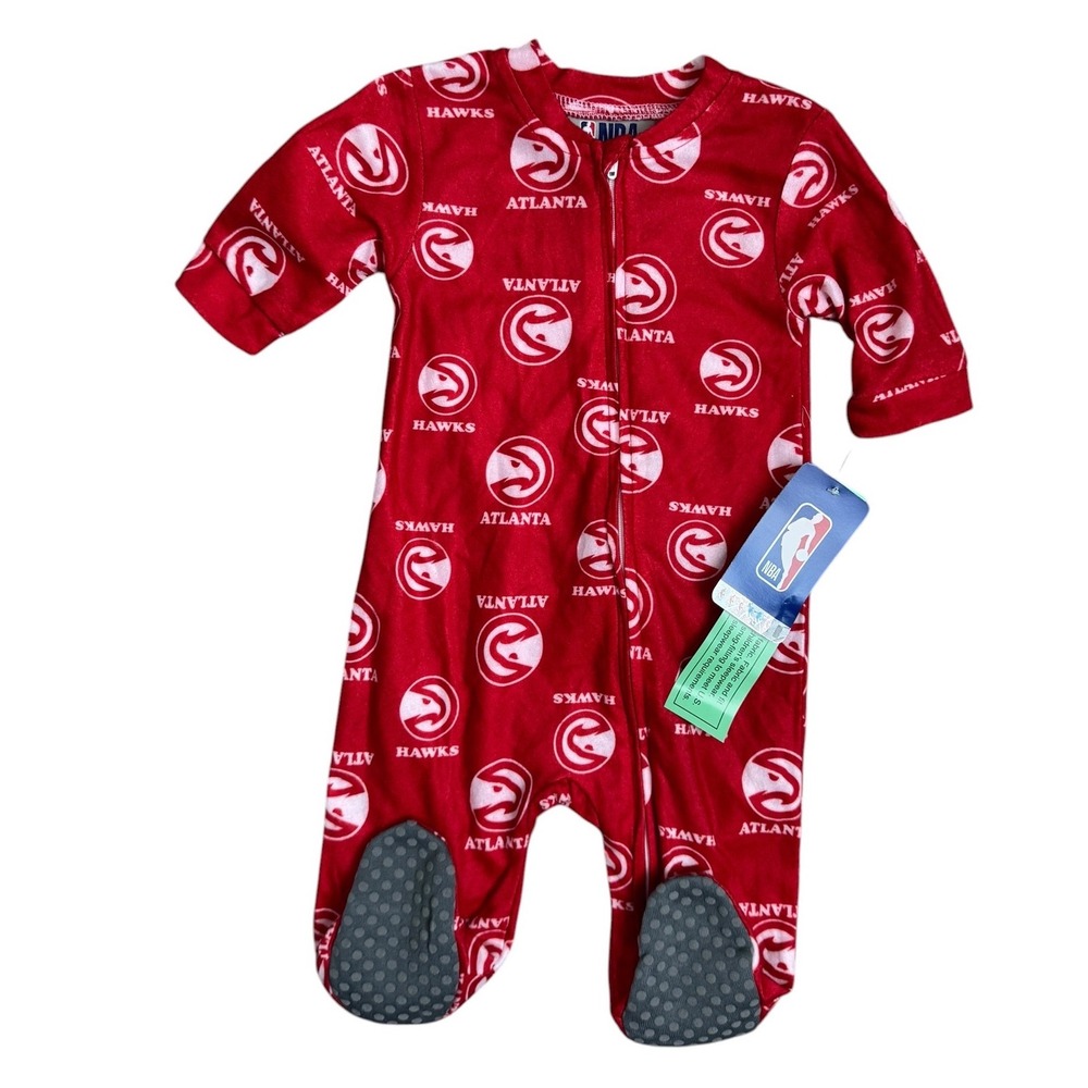 NBA Atlanta Hawks Infant Footed Sleeper Red Fleece Pajamas 0-3M NEW